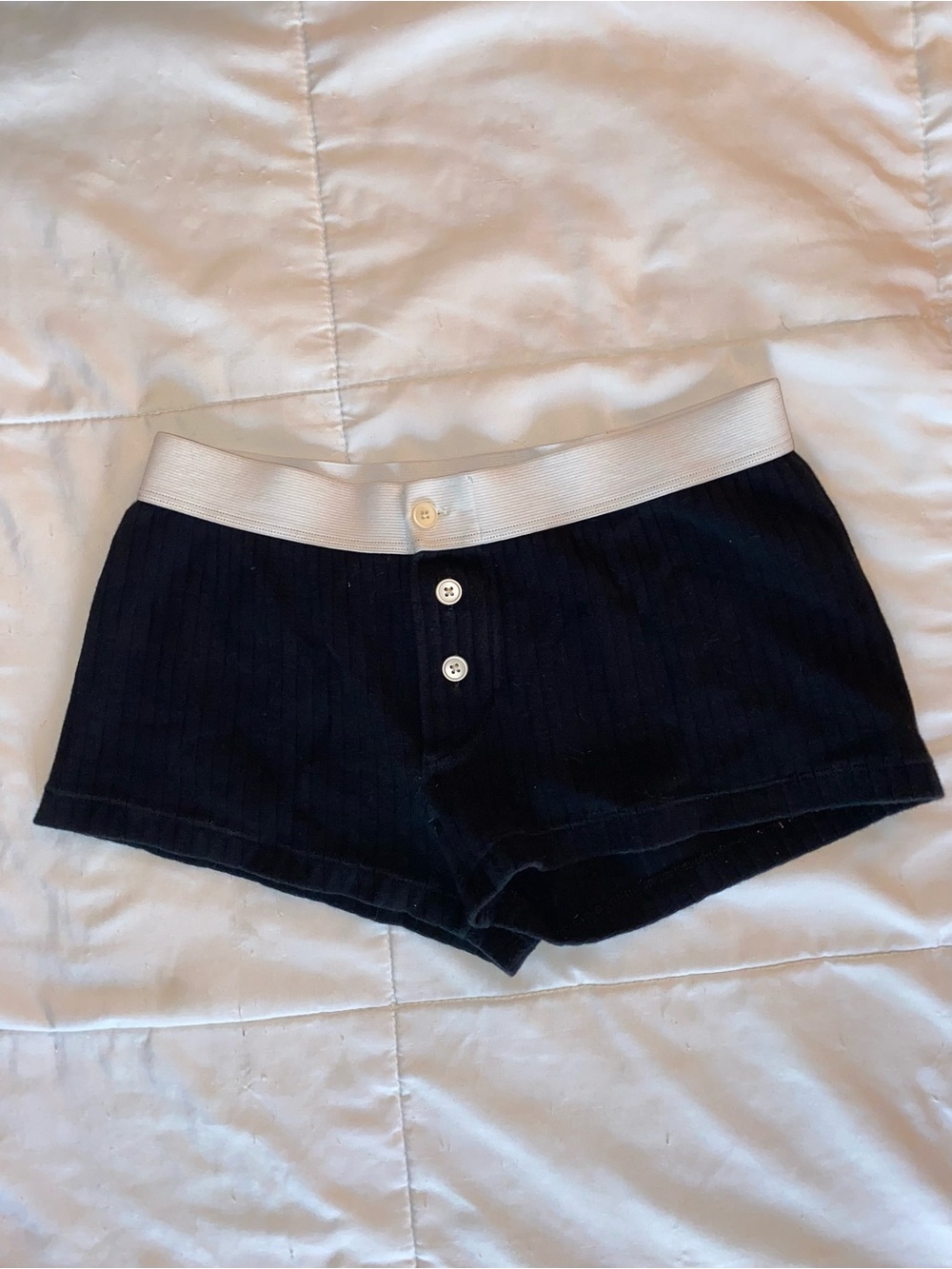 Brandy Melville Navy Ribbed Bike Shorts with Ivory Waistband